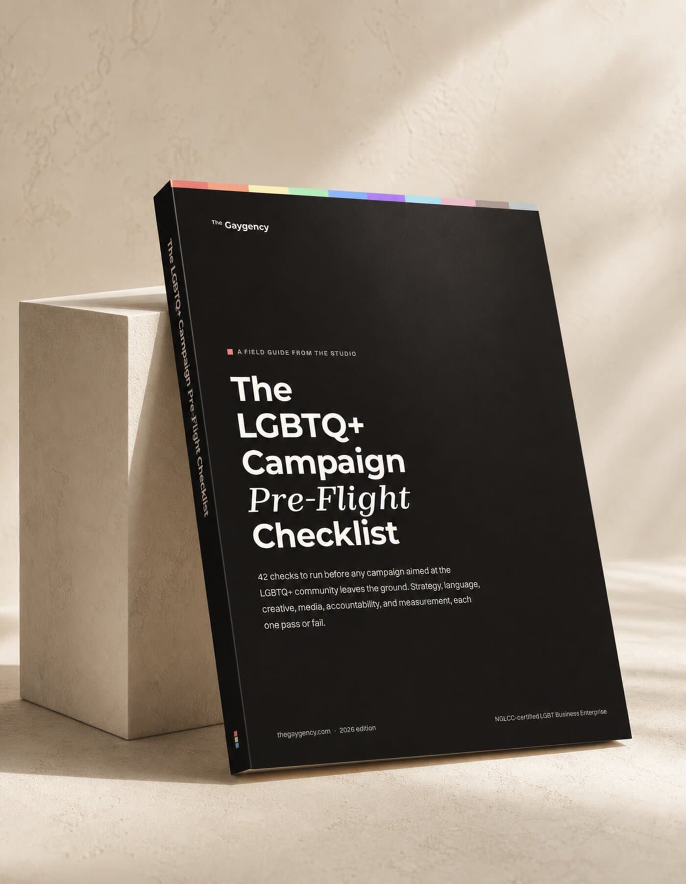 The LGBTQ+ Campaign Pre-Flight Checklist, a printed field guide from The Gaygency